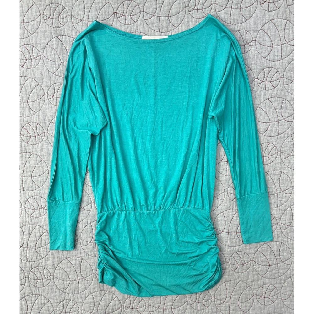 Boston Proper Tunic Top Teal Ruched Long Sleeve / Women's XS